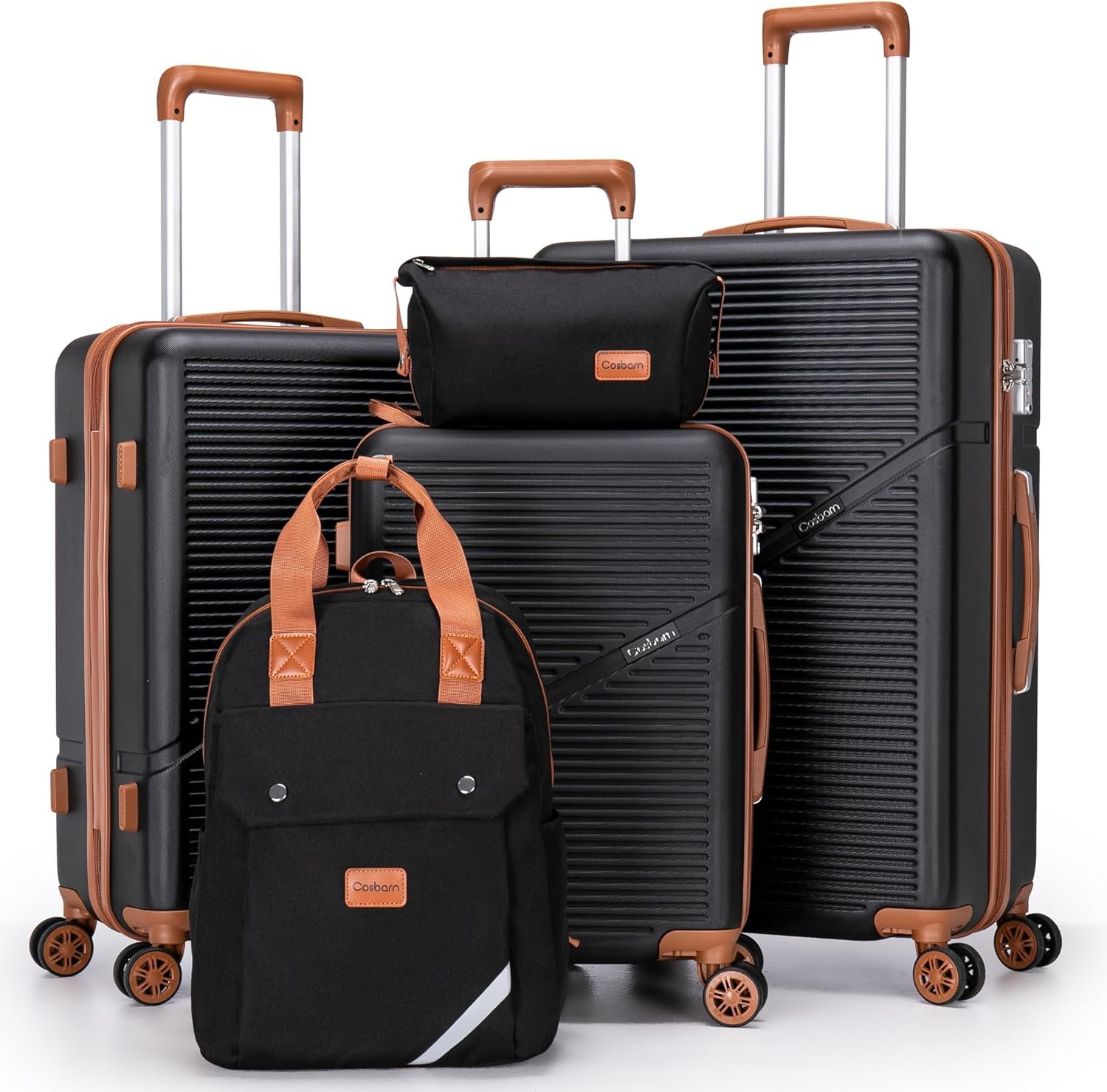 Cosbarn Luggage Sets 5 Piece Suitcases with Wheels, Suitcase Set ABS Hard Case Luggage with TSA Lock Spinner Wheels Durable Travel Luggage (5-Piece Set(20″/24″/28″))