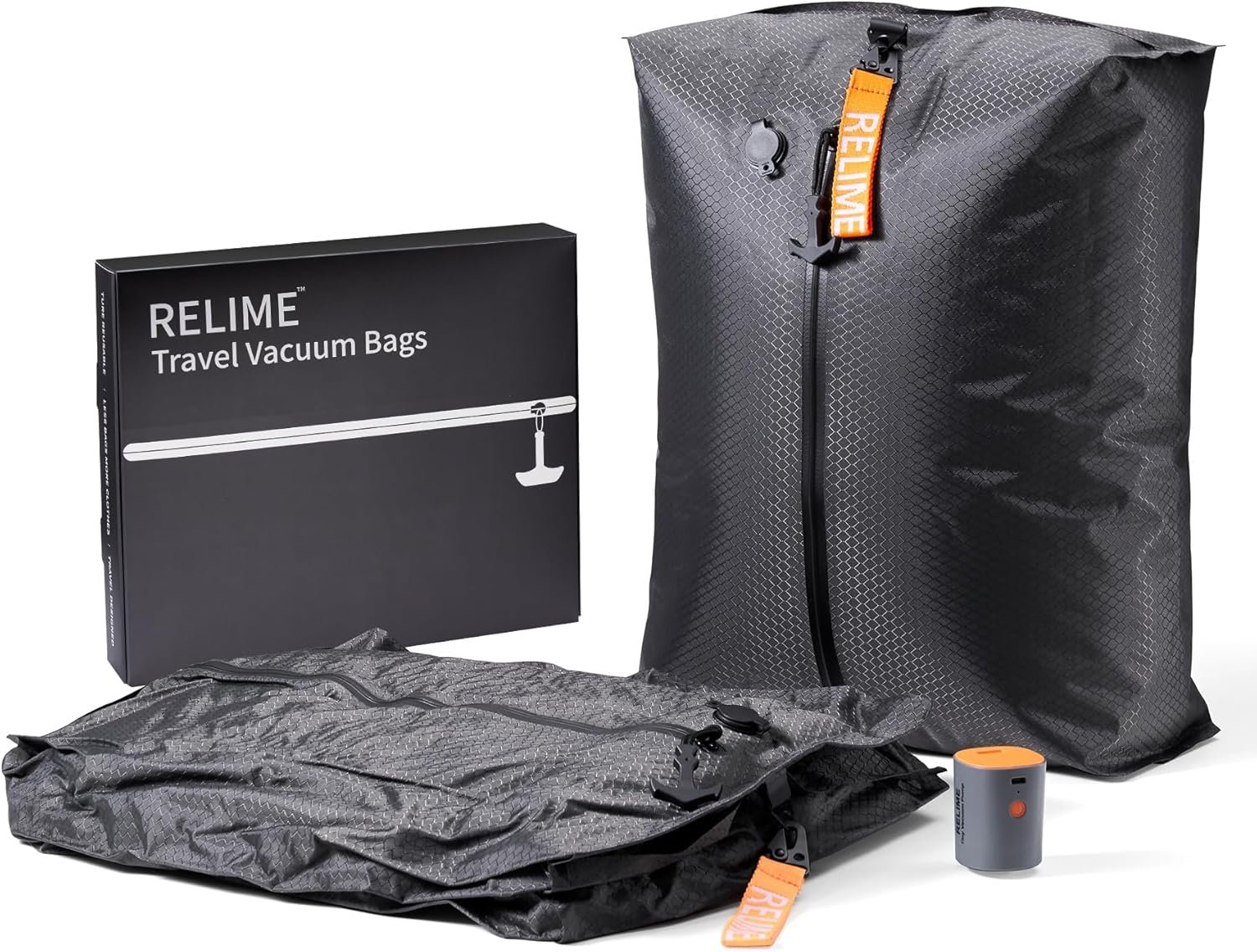 Relime Classic Series Vacuum Bags for Travel Luggage with Wireless Pump, Compression Bags for Carry On Suitcases and Backpack, Vacuum Seal Packing cube for Cloth Packing (2PC + PUMP)