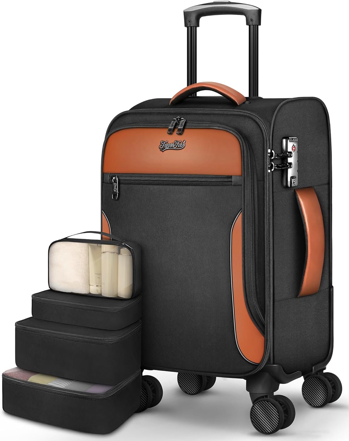 Carry On Luggage 22x14x9 Airline Approved, 20 Inch Softside Suitcase with 4 Pcs, Lightweight Luggage for Women Men with TSA Lock and 4 Spinner Wheels, Soft Side Carry-on Suitcases for Travel