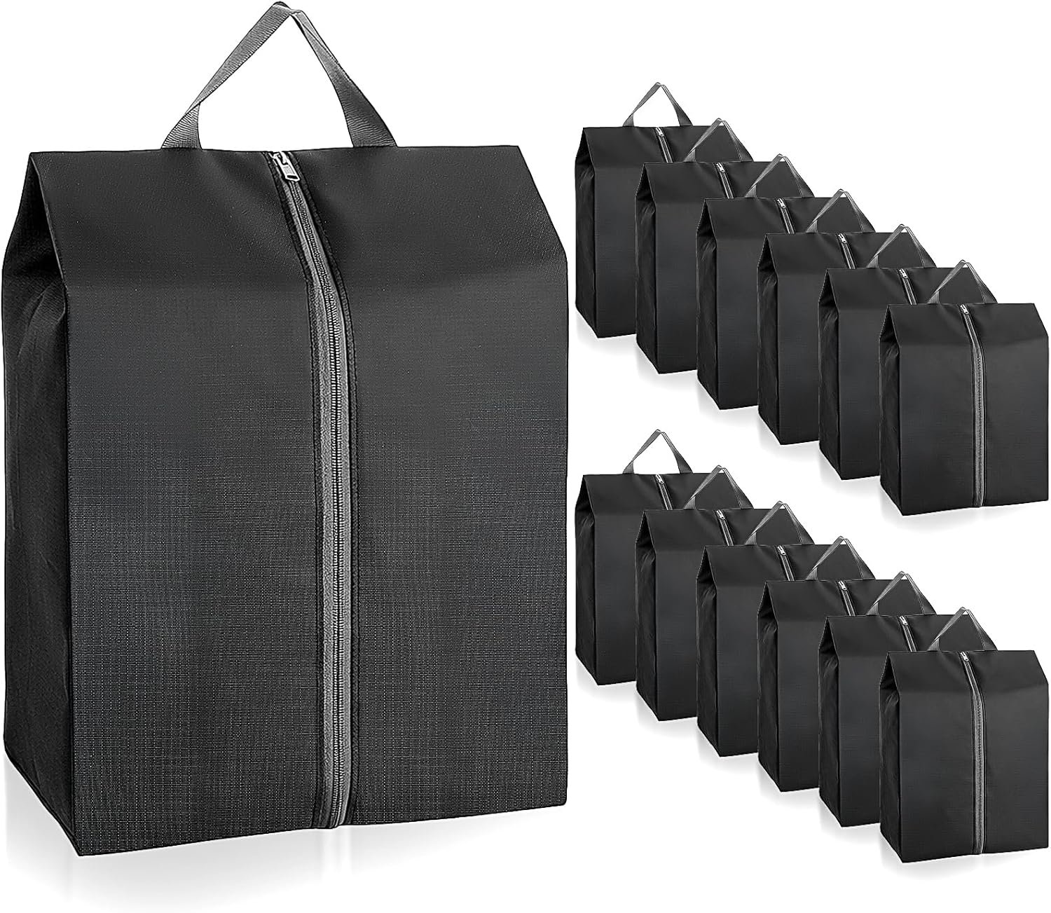 Shoe Bags for Travel, 12 Pack Large Waterproof Portable Shoe Bags with Zipper for Storage and Packing, Travel Essentials for Women and Men (Black)