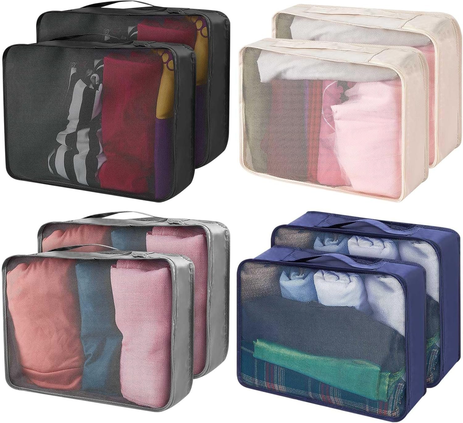 Silkfly 8 Pcs XL Packing Cube for Travel Luggage Organizer Suitcase High Capacity Large Packing Bag Bulk Reusable Mesh Travel Cube for Hiking Camping Accessory, 17.7 x 13 x 4.7 Inch (Multicolor)