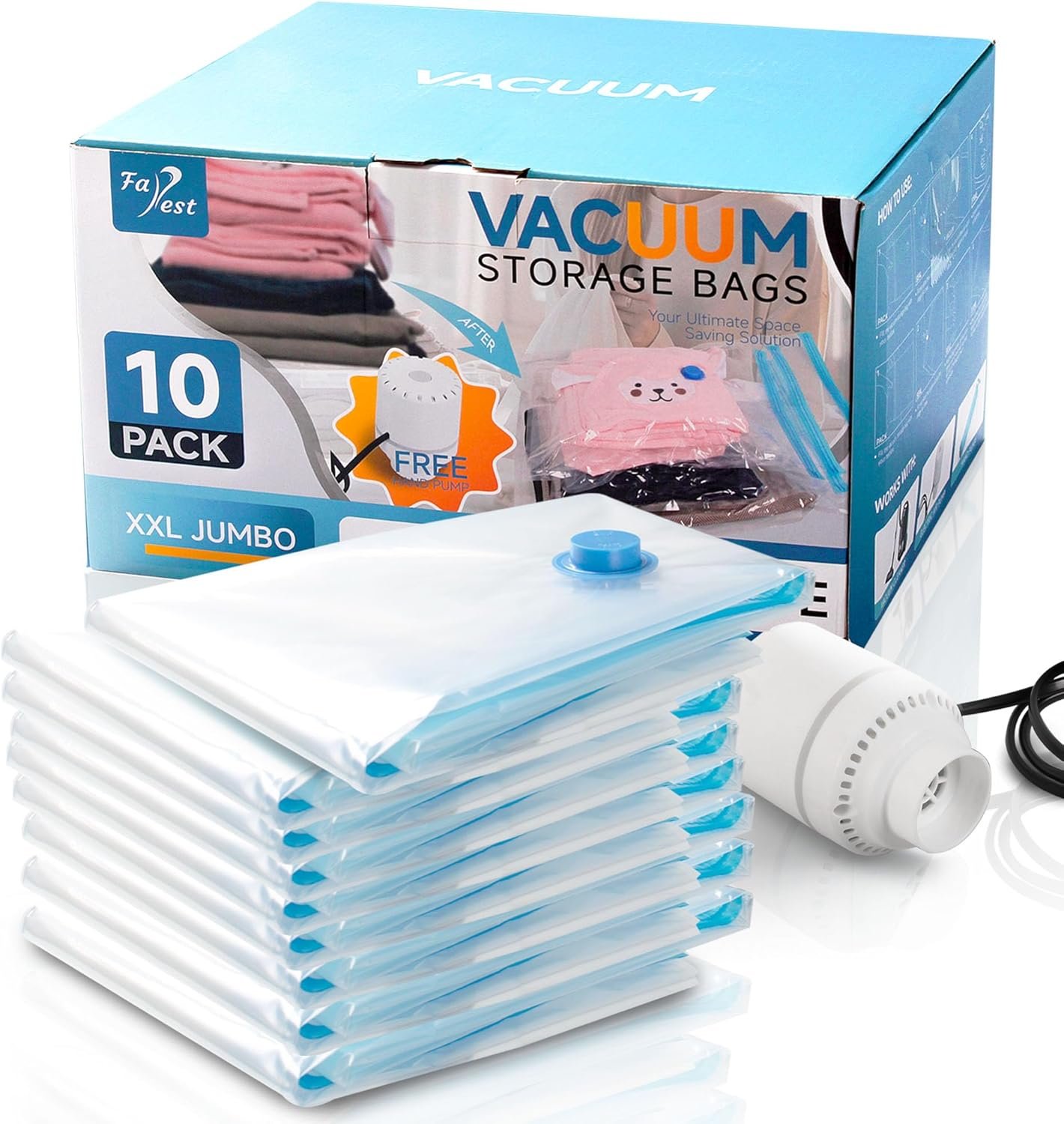 10 Pack XXL Jumbo Vacuum Storage Bags with Electric Air Pump, Space Saver Bags,Compression for Comforters and Blankets,Duvets,Pillows,Travel(47.2×35 in)