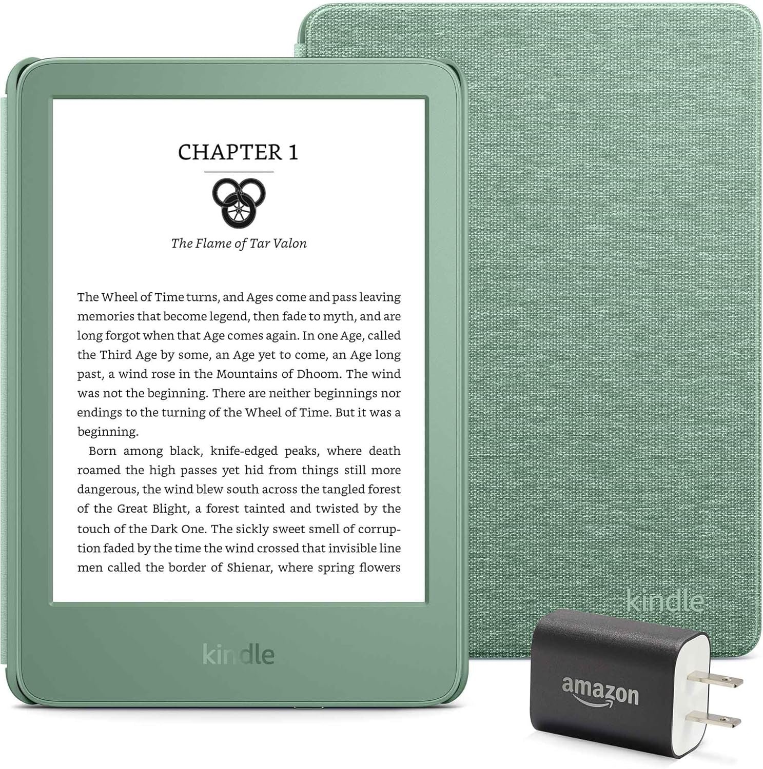 Kindle Essentials Bundle including Kindle (2024 release) – Matcha, Fabric Cover – Matcha, and Power Adapter