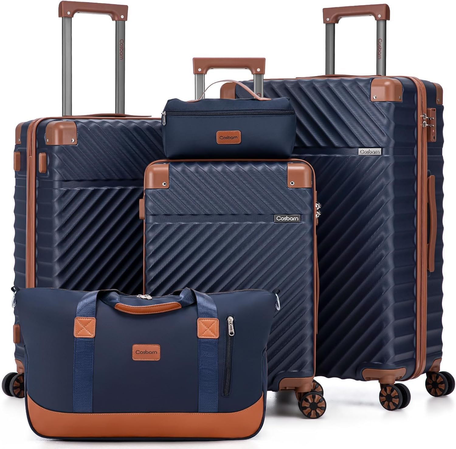 Cosbarn Luggage Sets 5 Piece with TSA Lock Spinner Wheels, Unisex Hard Case ABS Suitcase Set, Hardshell Lightweight Waterproof Travel Hardside Suitcases with Wheels for Women Men, Dark Blue