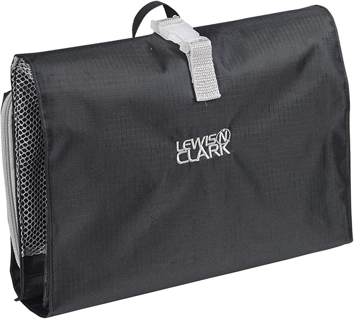 Lewis N. Clark Hanging Toiletry Bag for Travel Accessories, Shampoo, Cosmetics + Personal Items with Waterproof Compartment and Folding Design, Black