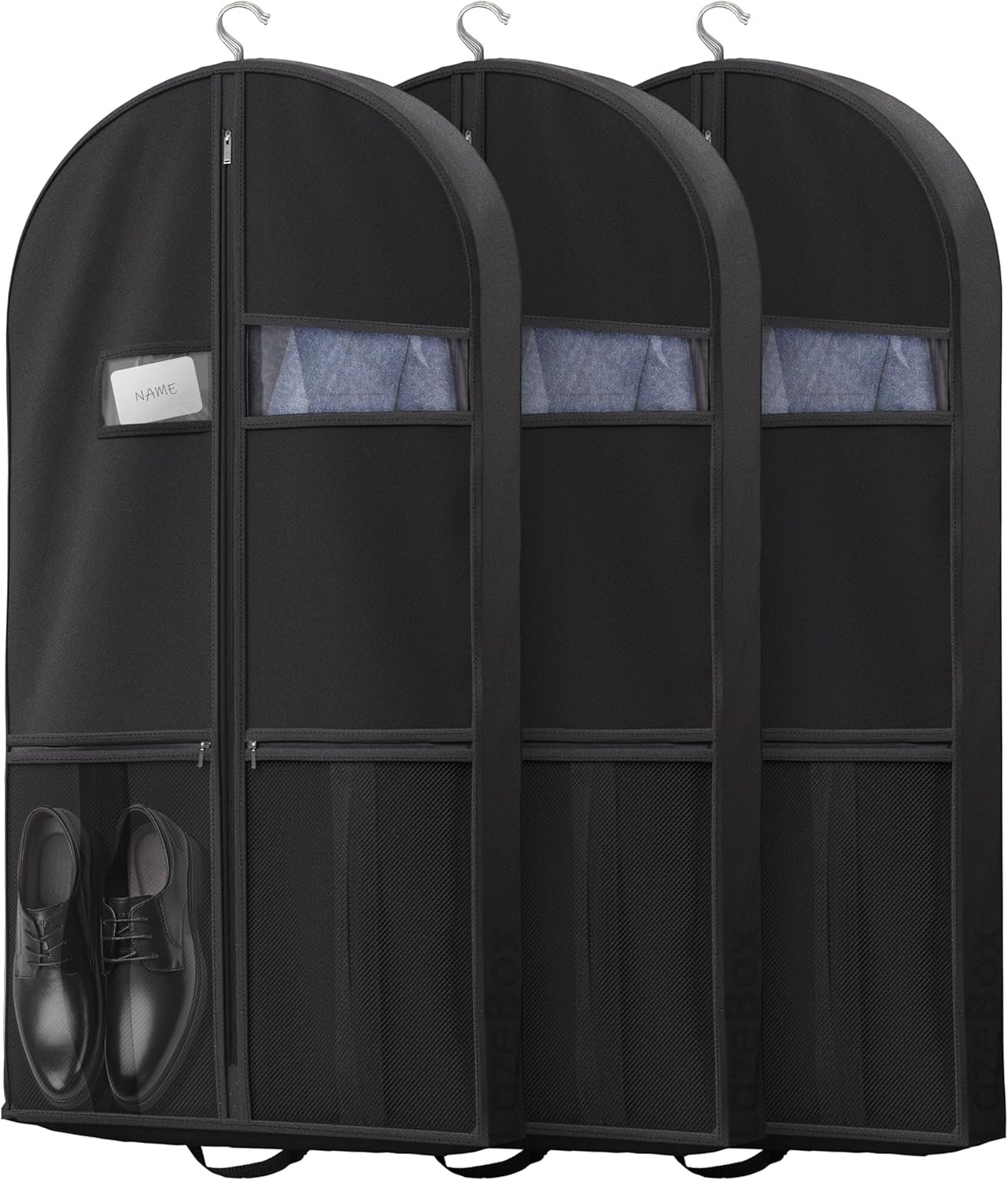 Lazebox 43″ Travel Garment Bag with Accessories Zipper Pocket, Heavy Duty Suit Bag for Suits, Tuxedos, Dresses, Coats, Black, 3 packs
