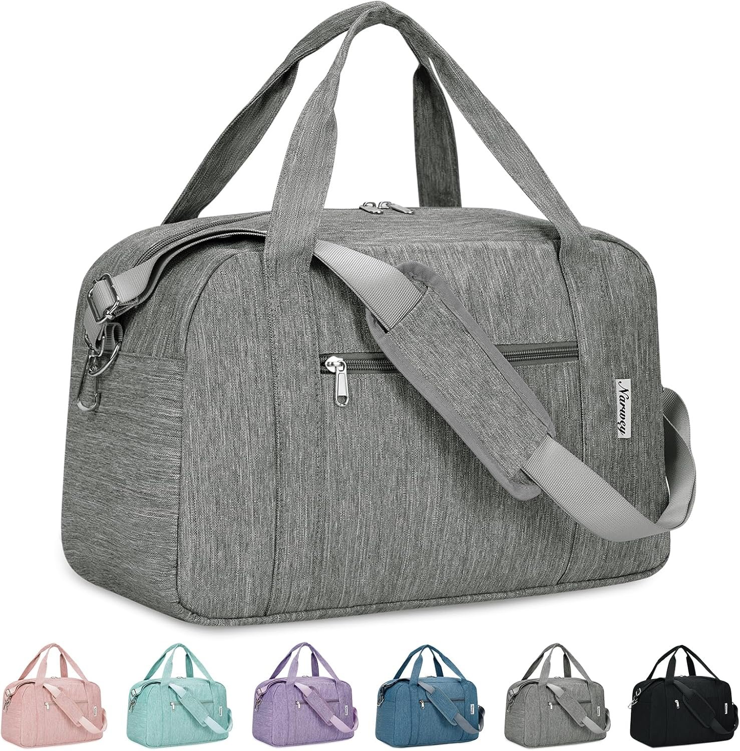 Narwey 18″ Carry on Bag Underseat Luggage for Airplane Spirit Airlines Personal Item Bag Travel Duffel Bag Small Gym Bag Weekender Overnight Bag with Wet Pocket for Women and Men (Grey)