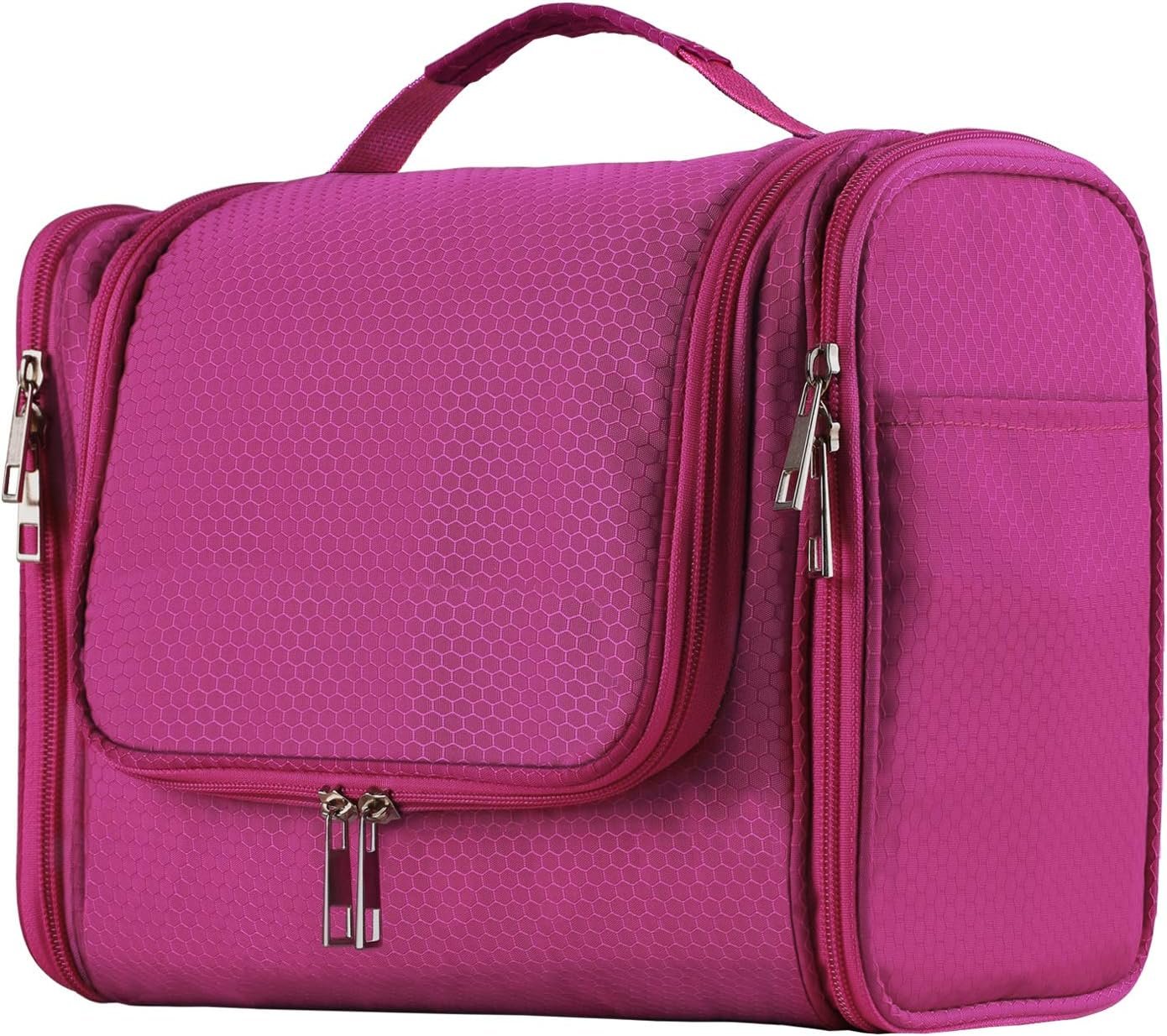 Buruis Large Capacity Waterproof Toiletry Bag for Women, Hanging Toiletry Organizer, 11″x 6.2″x 8.8″, Fushcia