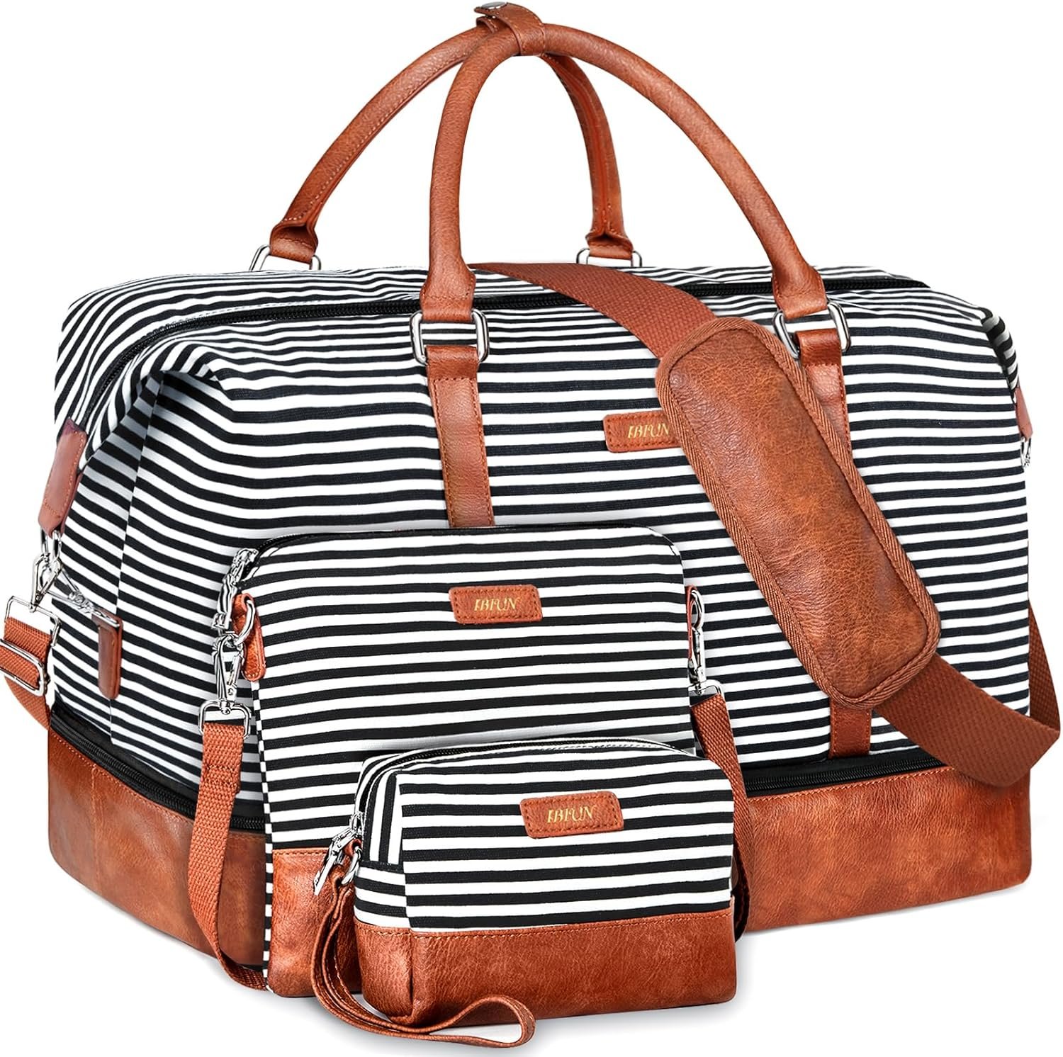 IBFUN Weekender Bags for Women, 21″ Weekender Travel Bag, Travel Duffle Bag with Shoe Compartment Carry on Overnight Duffel Bag for Weekend Travel Business Trip, 3PCS