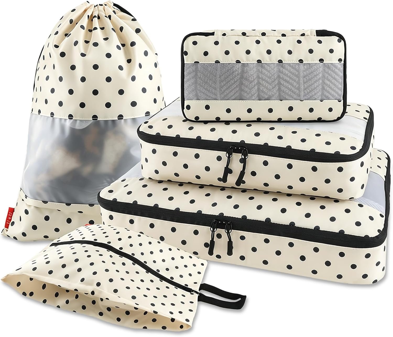 U+U 5 Set Packing Cubes for Travel Essentials Ultralight Luggage Packing Organizers with Laundry Bag and Shoe Bag for Vacation, Business Trip and Camping (Polka Dot)