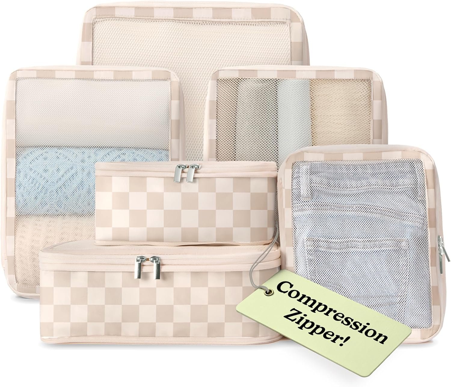 Vandel Space-Saving Compression Packing Cubes for Women, Men, 6-Pack Compressible Carry On Suit Case Organizer Luggage Packing Cubes for Travel Compression Organizer Bags for Luggage, Suitcase Cube