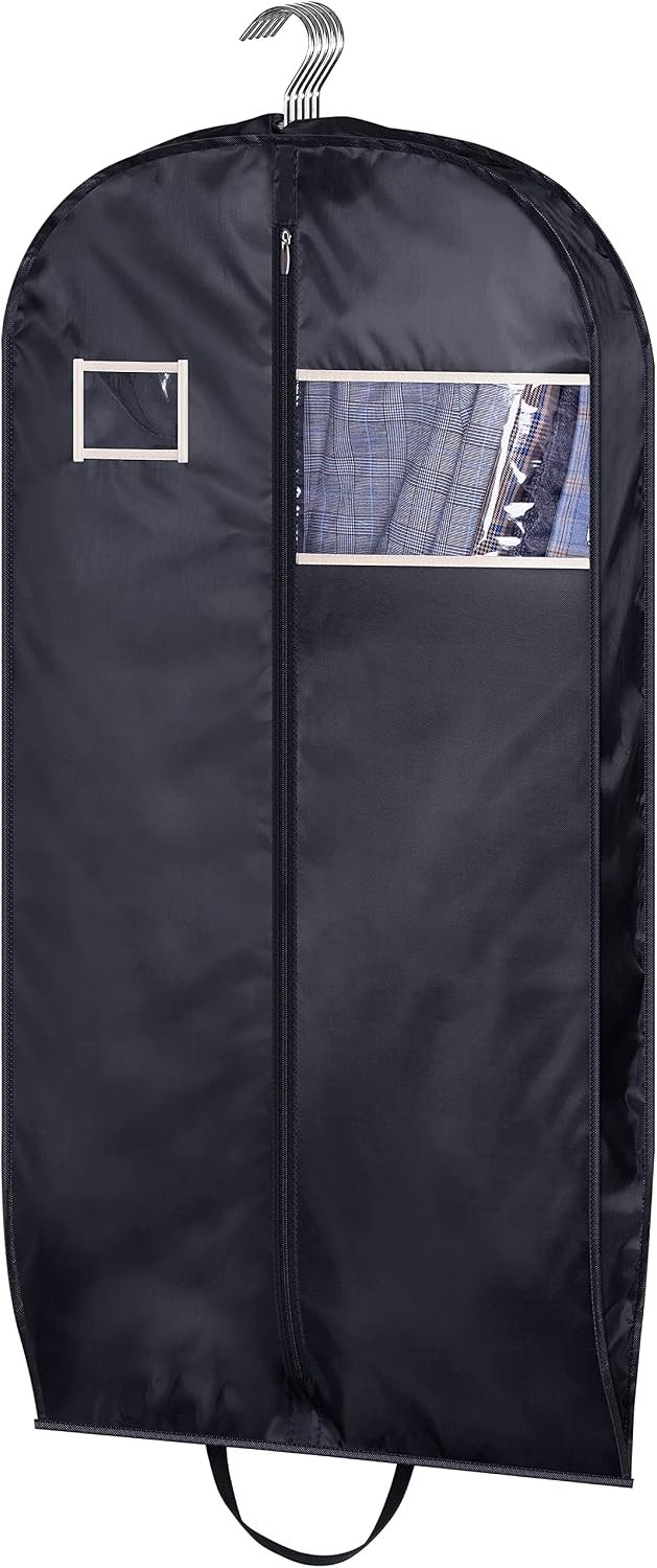 SLEEPING LAMB Water Resistant Suit Bags for Men Travel Gusseted Garment Bags Foldable Closet Hanging Clothes Storage for Coats, Jackets, Shirts, 43”, Black