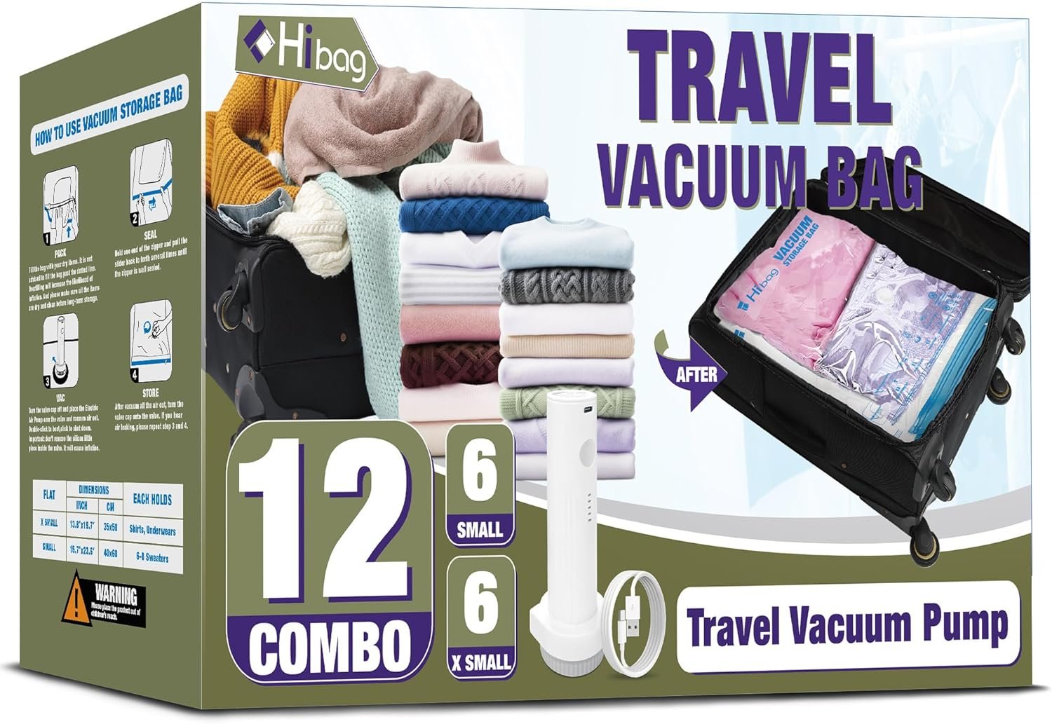 Travel Vacuum Bags with Electric Pump, Vacuum Travel Bags for Luggage and Suitcase, Clothes Clothing (6S 6XS)