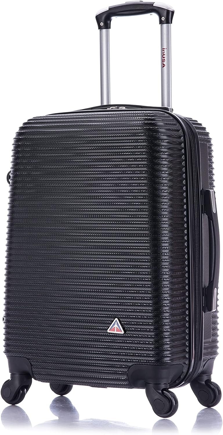 InUSA ROYAL Hardside Luggage with Ergonomic Handles | Spacious Travel Suitcase with Four Spinner Wheels and Studs | 20 Inch Hardside Carry-On Spinner Luggage | Black