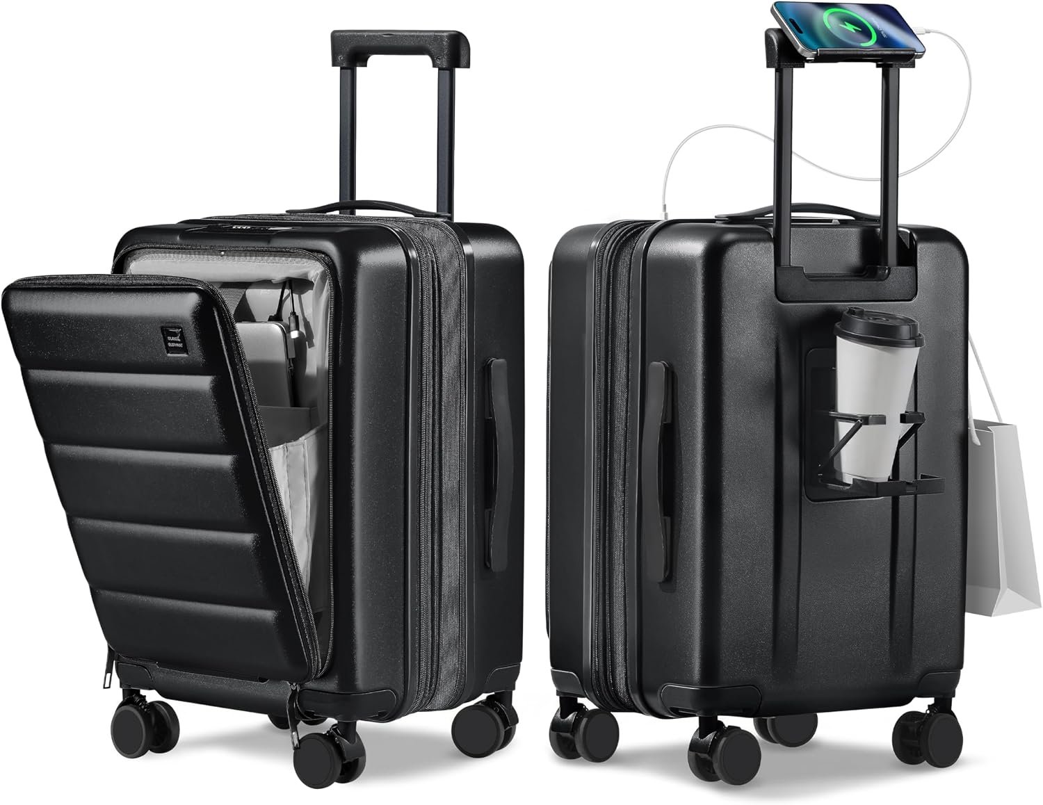 20IN Carry On Luggage Airline Approved – Expandable Hardside Suitcase with 16″ Laptop Compartment, Cup Holder, Phone Mount, USB Port,TSA Lock, 360°Spinner Wheels (Black)