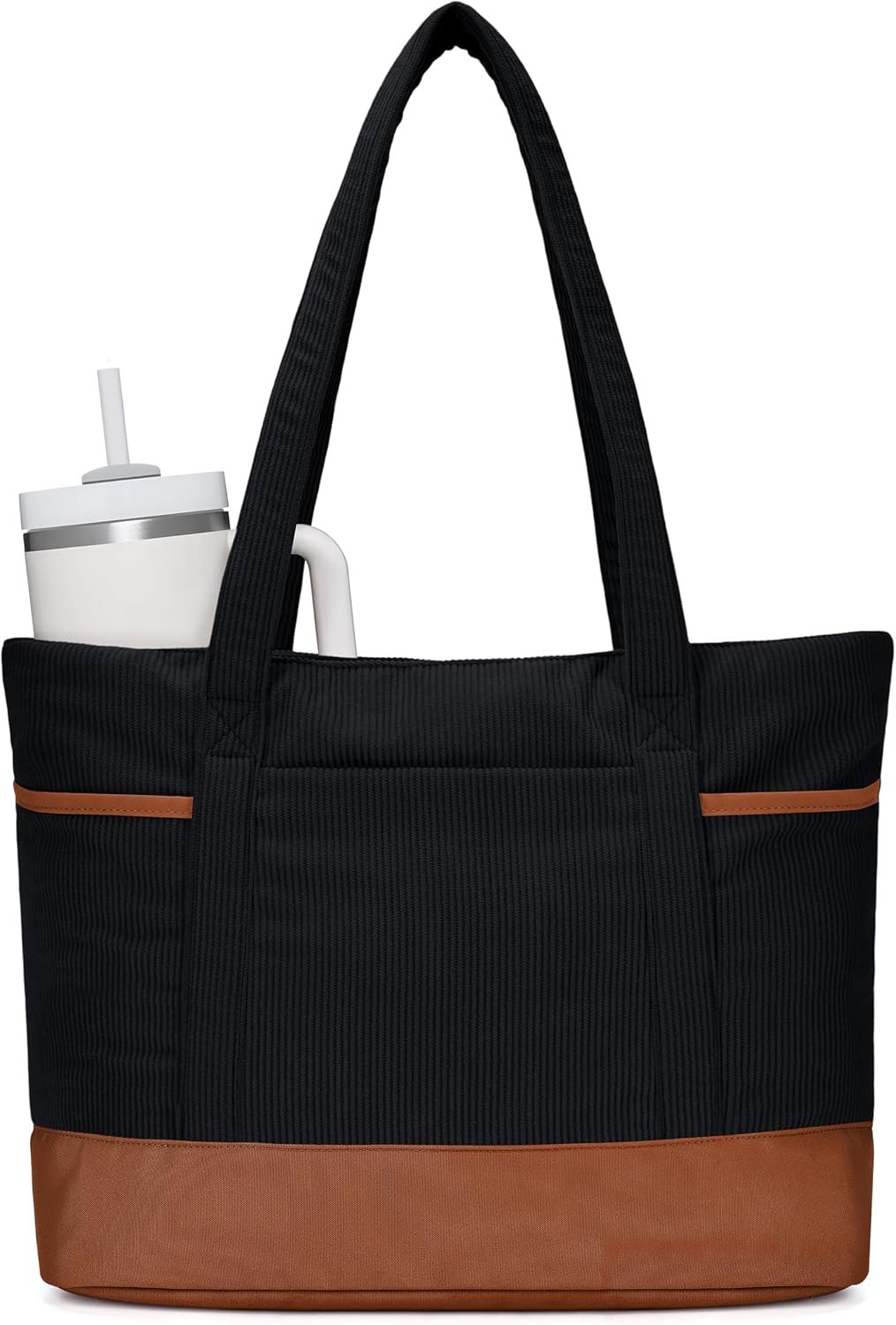 ECOHUB Tote Bag for Women Large Corduroy Tote Bag with Compartments Shoulder Bag Handbag for Travel Work Gym Casual College