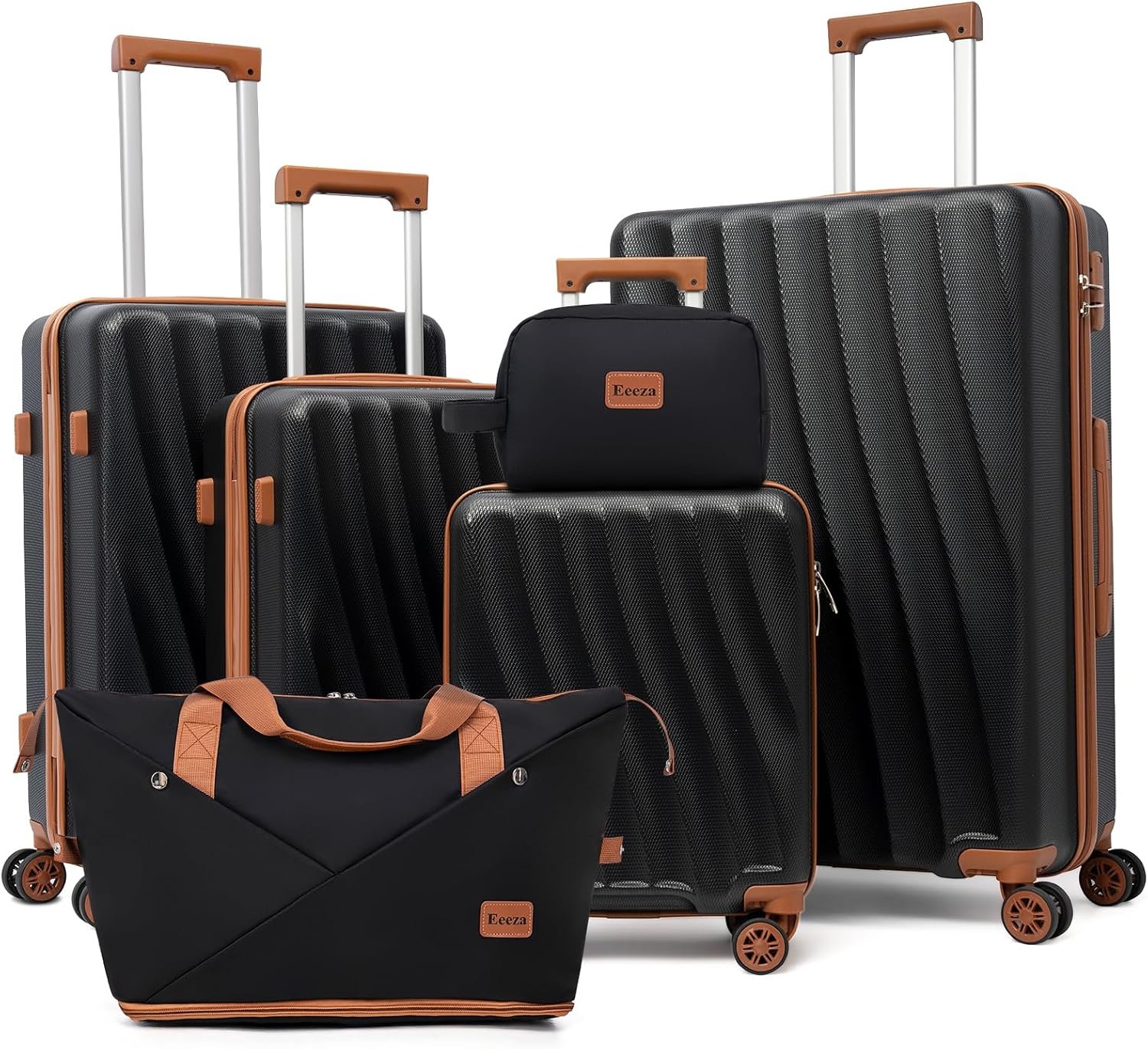 Luggage Sets 6 Piece Suitcases with Wheels,ABS Hard Case Suitcases with Spinner Wheels,Durable Travel Luggage with Combination Lock (Black, 6 Piece Set 16″/20″/24″/28″)