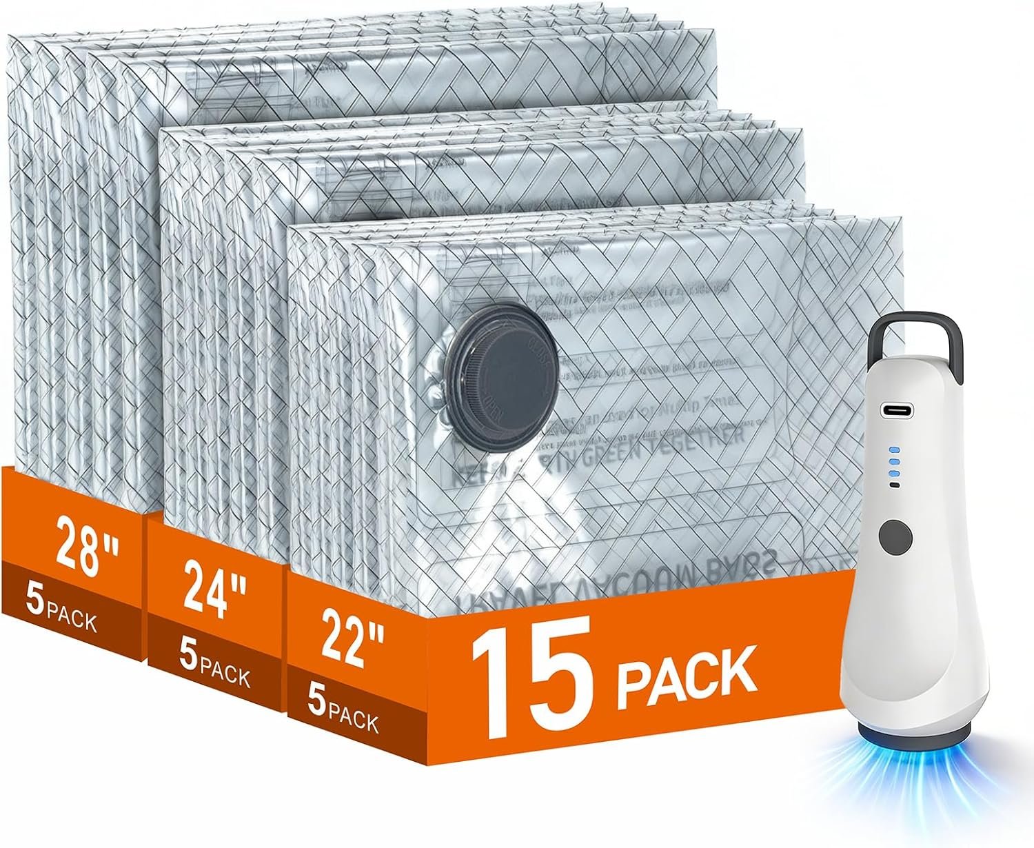 Travel Vacuum Storage Bags with Electric Wireless Pump, 15 Pack Travel Compression Bags for Luggage, Space Saver for Backpack & Suitcase