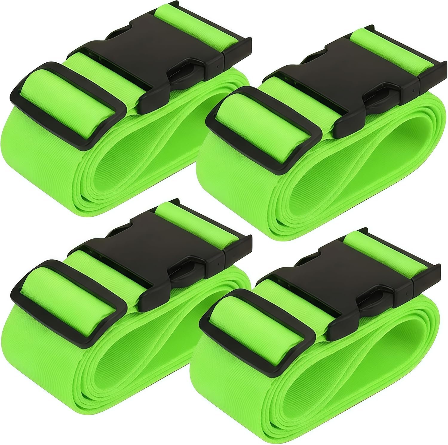 4 Pack Adjustable Luggage Straps for Suitcases – Secure Lock Travel Belts, 40”–78” Fit, Easy Luggage Identification (Green)