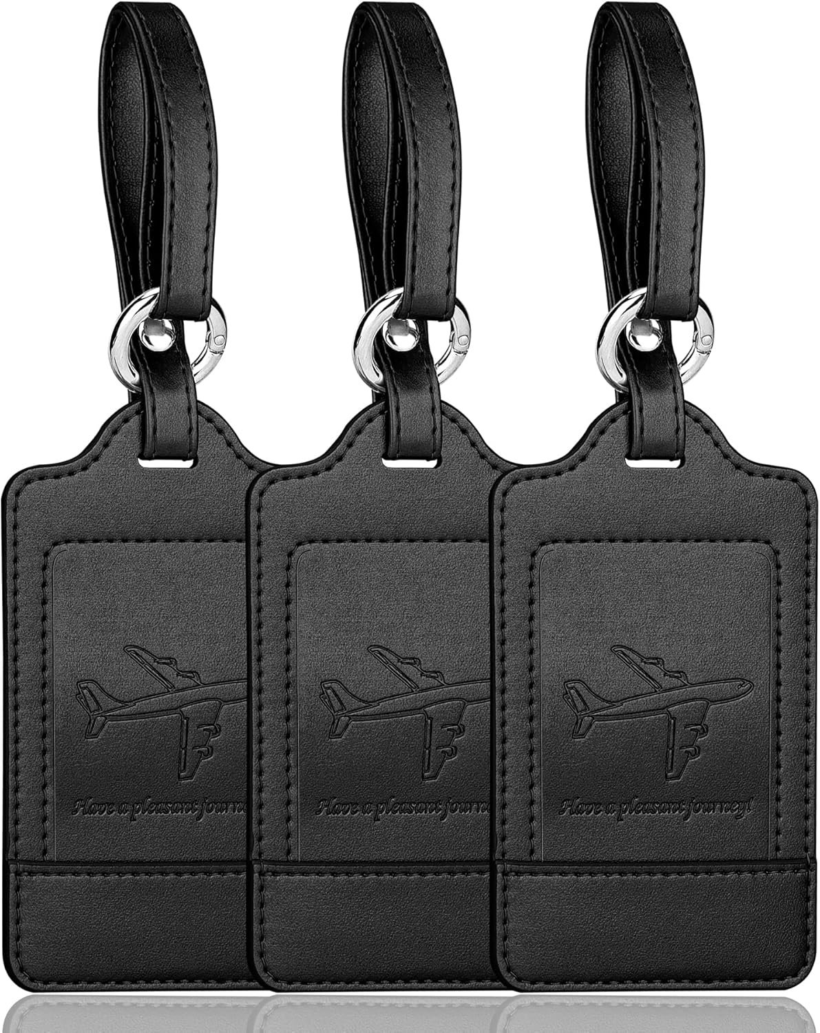 3 Pack Luggage Tags – Quick Install, Privacy Protection, Airplane Travel Essentials for Suitcases, Durable Leather – Black