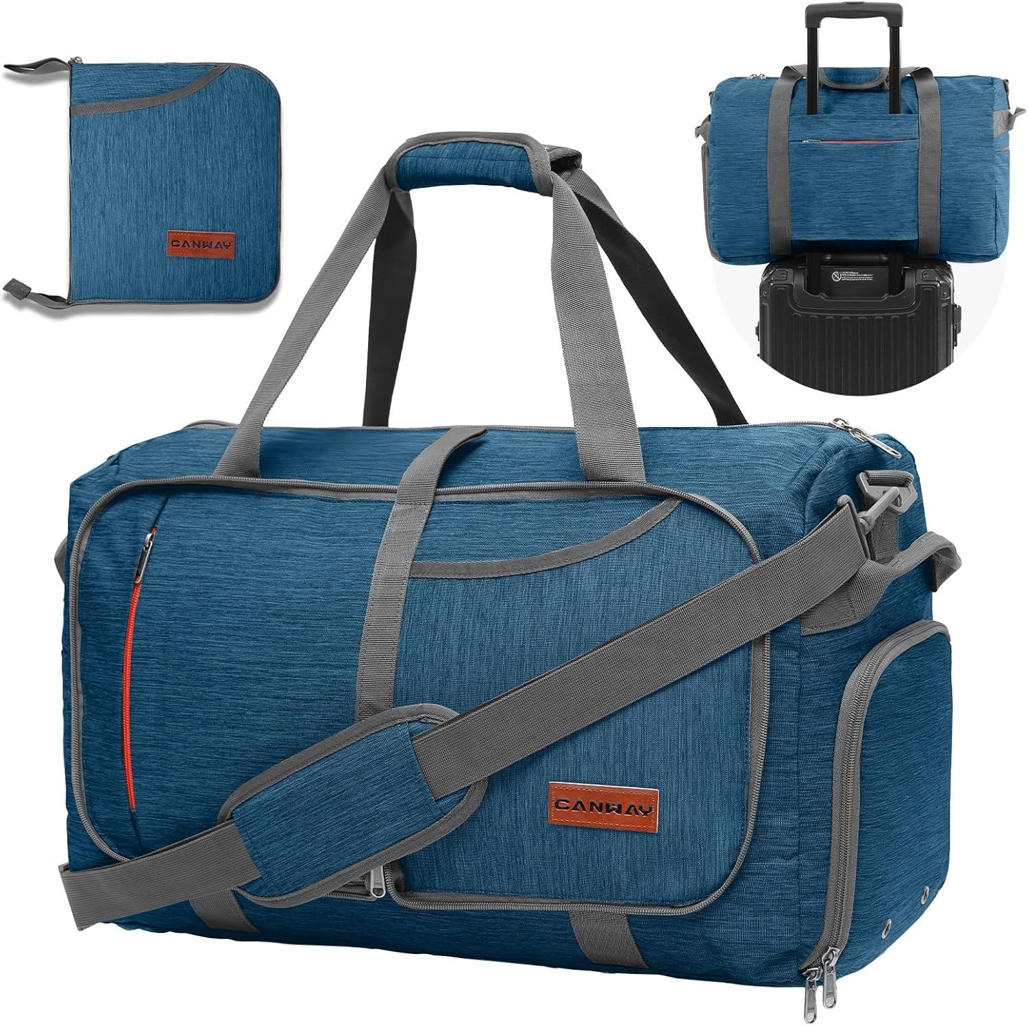Canway 40L Foldable Duffle Bag for Travel Men & Women Carry On 22″x14″x9″ Airline Approved, Small Luggage Overnight Bag with Shoe Compartment, Water-Resistant Gym & Sports Bag