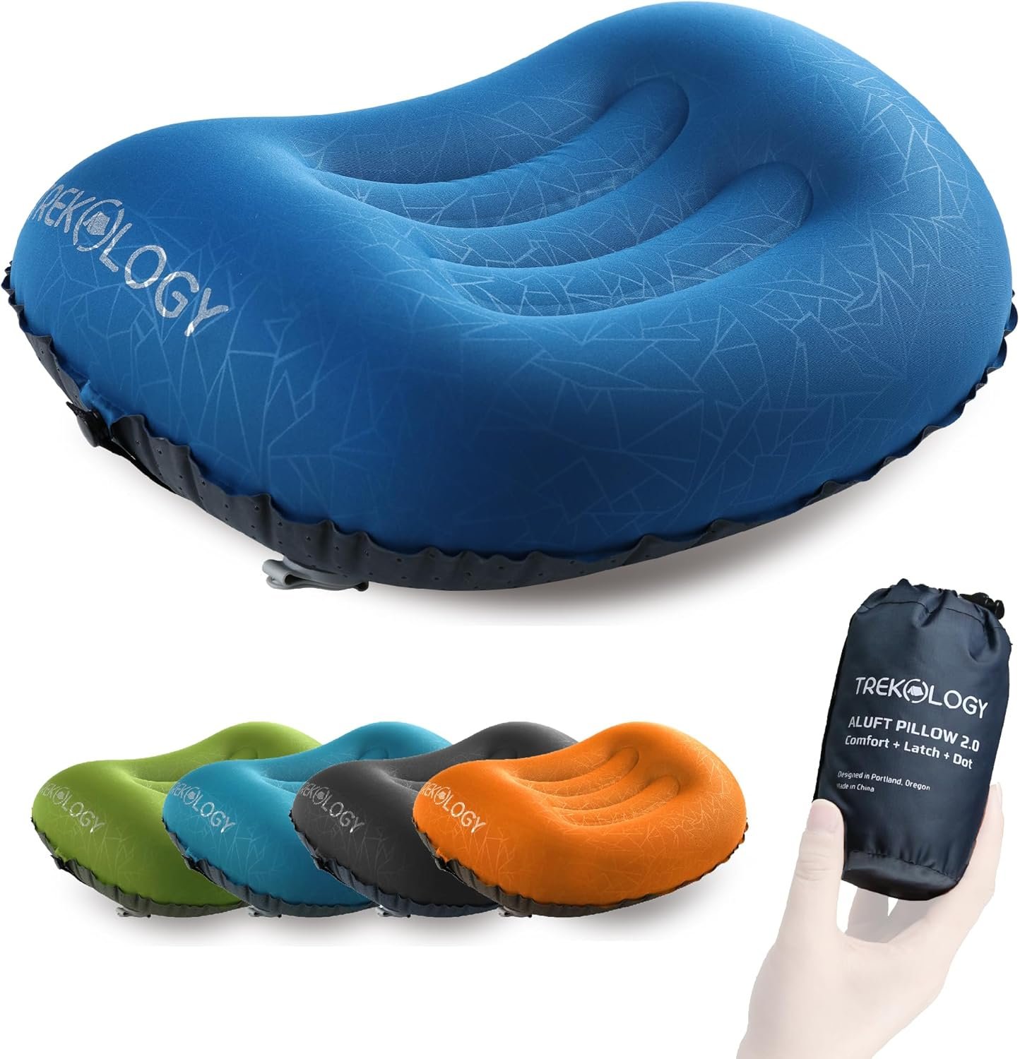 TREKOLOGY Ultralight Inflatable Camping Travel Pillow – ALUFT 2.0 Compressible, Compact, Comfortable, Ergonomic Inflating Pillows for Neck & Lumbar Support While Camp, Hiking, Backpacking