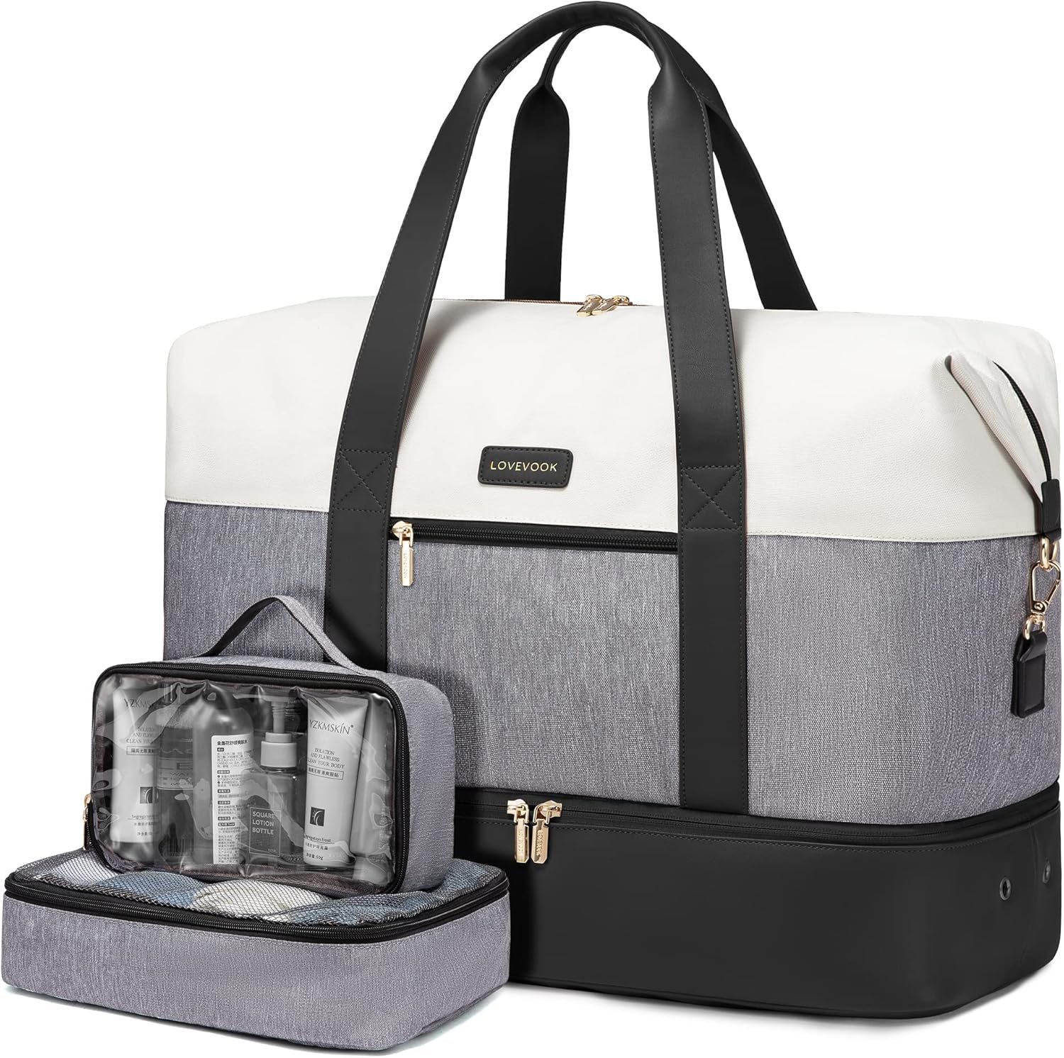 LOVEVOOK Weekender Bag for Women, Large Duffle Bag for Travel with 2 Packing Cubes, Carry on Overnight Bag with Shoe Compartment, Mom Hospital Bags for Labor and Delivery