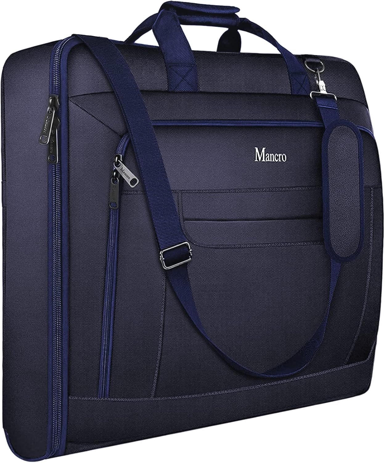 Mancro Carry On Suit Garment Bags for Travel, Suit Bag with Adjustable Shoulder Strap, Waterproof Foldable Luggage Bag for Men Women, Large Travel Garment Bags for Hanging Clothes, Blue