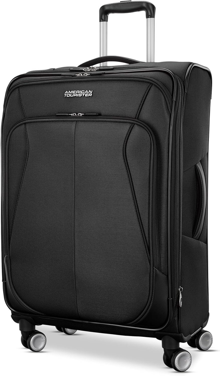 American Tourister 4 KIX 3.0 Checked-Medium Softside Expandable Luggage with 4 Spinner Wheels, Black