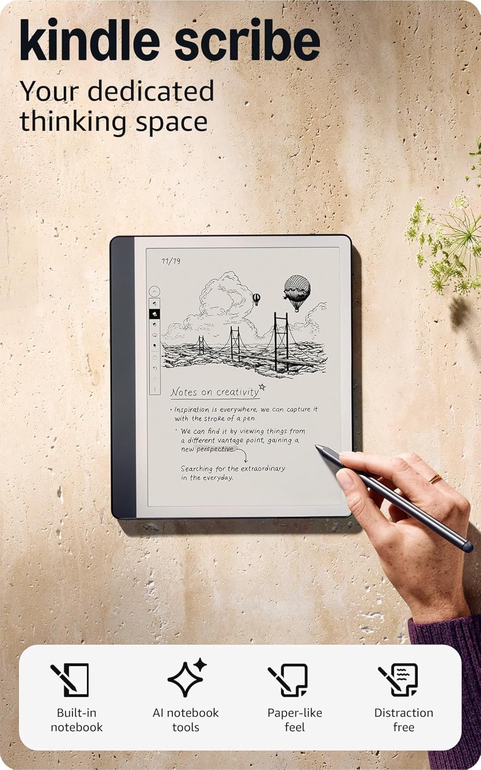 Amazon Kindle Scribe (64GB) – Your notes, documents and books, all in one place. With built-in AI notebook summarization. Includes Premium Pen – Tungsten + 3 months of Kindle Unlimited (with auto-renewal)