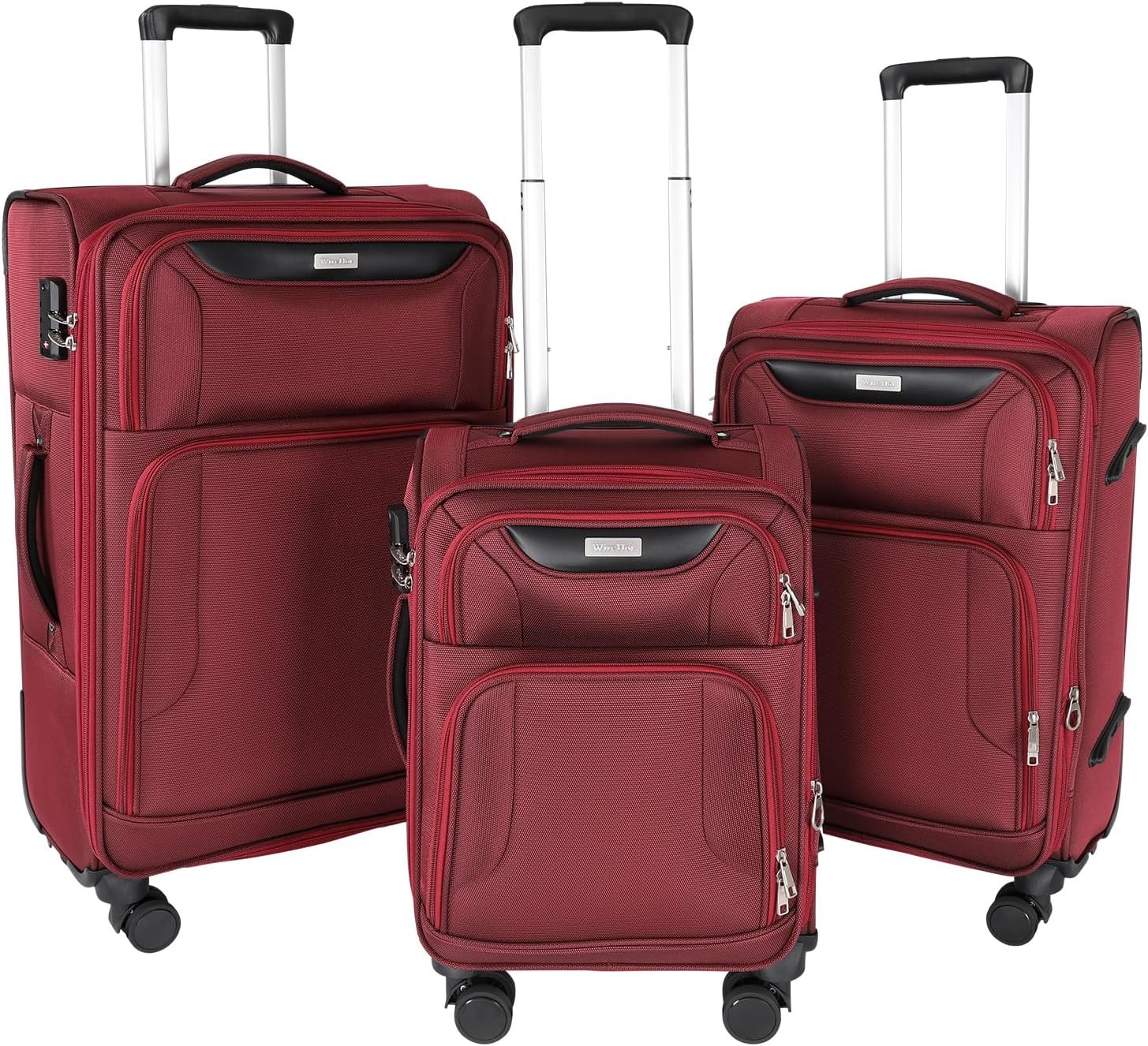 WireHot 3-Piece Softside Expandable Luggage Set with Front Open Pocket, Lightweight and Durable Oxford Fabric Suitcase Set with TSA Lock (Burgundy Wine Red, 20in/24in/28in)