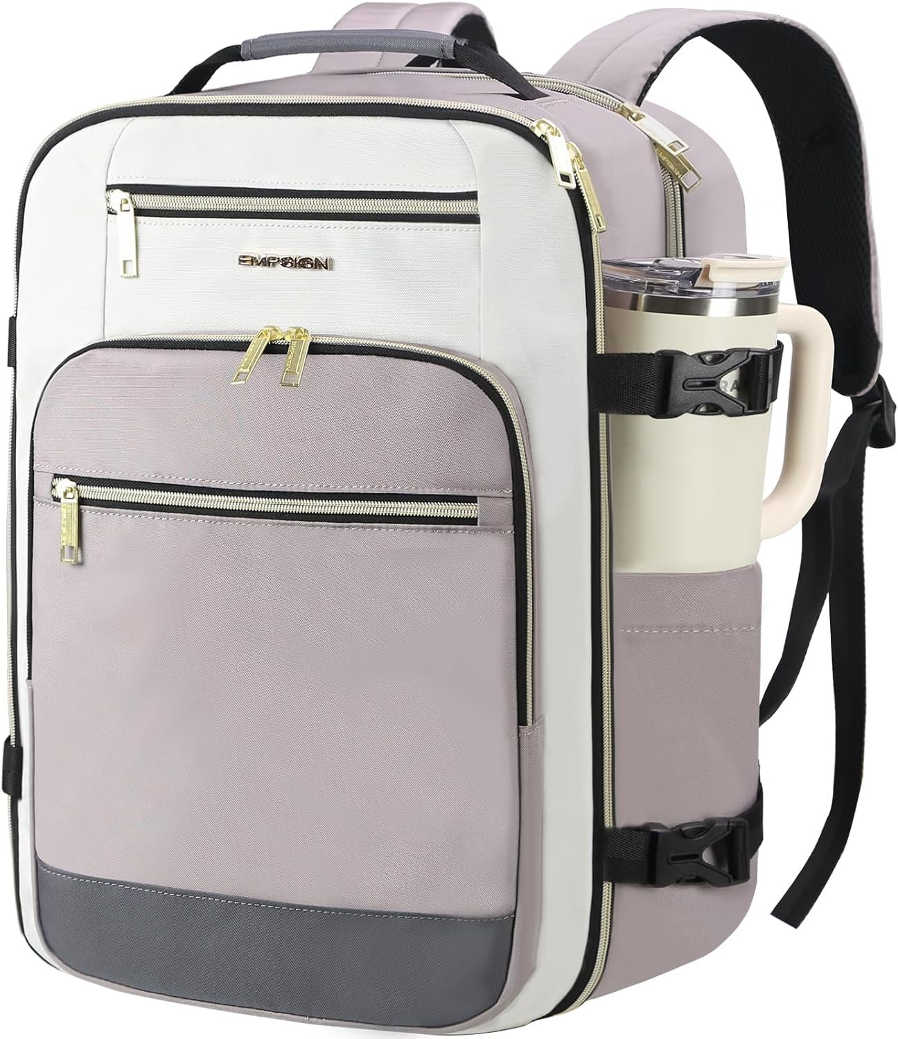 EMPSIGN 40L Travel Backpack for Women & Men, Airline Approved Carry On Backpack, TSA Personal Item Bag Waterproof, Overnight Weekender Essentials Backpacks for Business fits 17″ Laptop, Dusty Pink