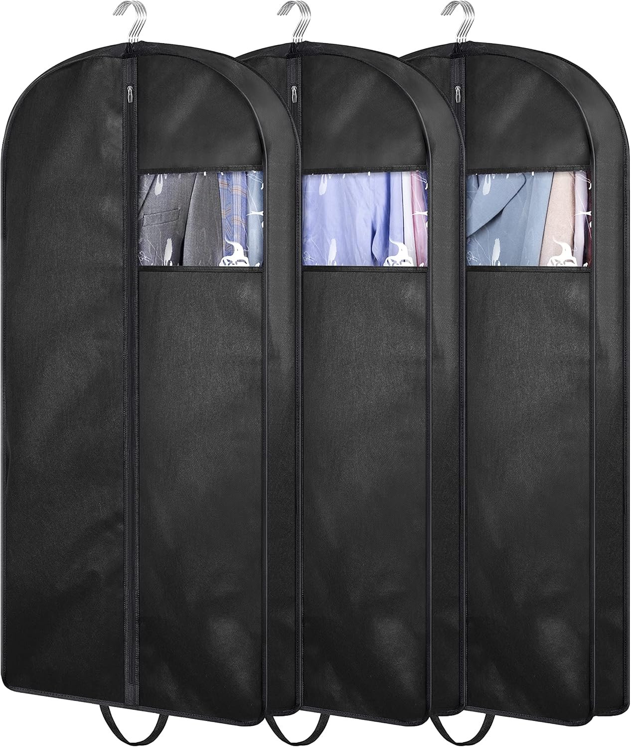 KIMBORA 43″ Suit Bags for Closet Storage and Travel, Gusseted Hanging Garment Bags for Men Suit Cover With Handles for Clothes, Coats, Jackets, Shirts（3 Packs）