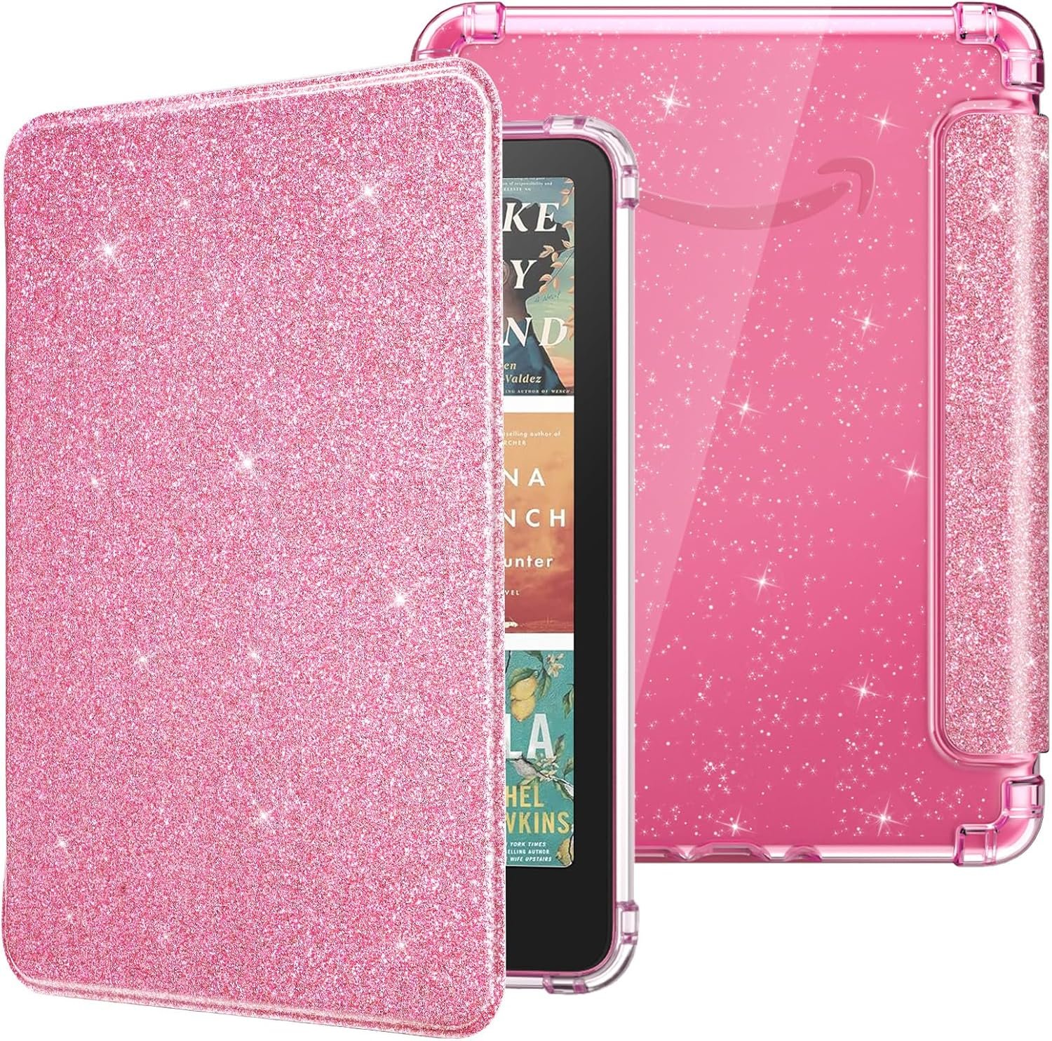 Moko Case for 7″ Kindle Paperwhite 12th Generation 2025/2026 & Kindle Colorsoft 2024/2025,Glitter Clear Kindle Case, Flexible Clear Soft TPU Back Cover Light Shell with Auto Wake/Sleep, Glitter Pink
