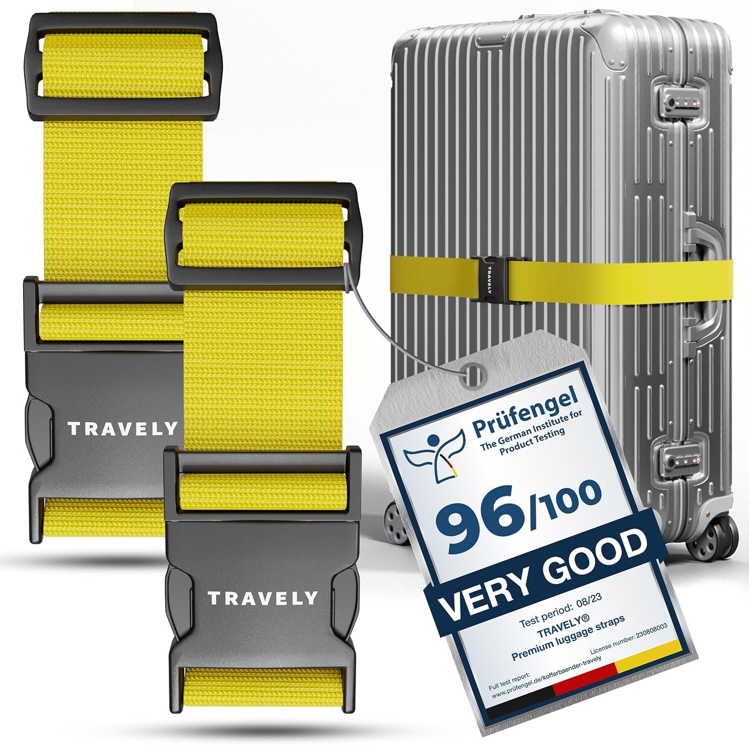 TRAVELY Luggage Straps – Particularly conspicuous & Secure – Incl. 2 Name Tags – Luggage Strap Ideal crosswise – [Set of 2]