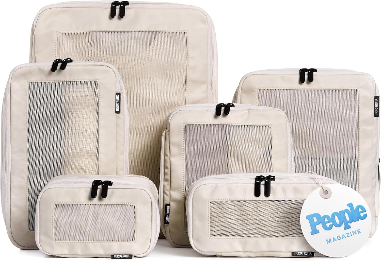 Aerotrunk Compression Packing Cubes for Travel – Luggage Organizer Bags – Double Zipper Packing Cubes for Suitcases (6-Pack, Beige)