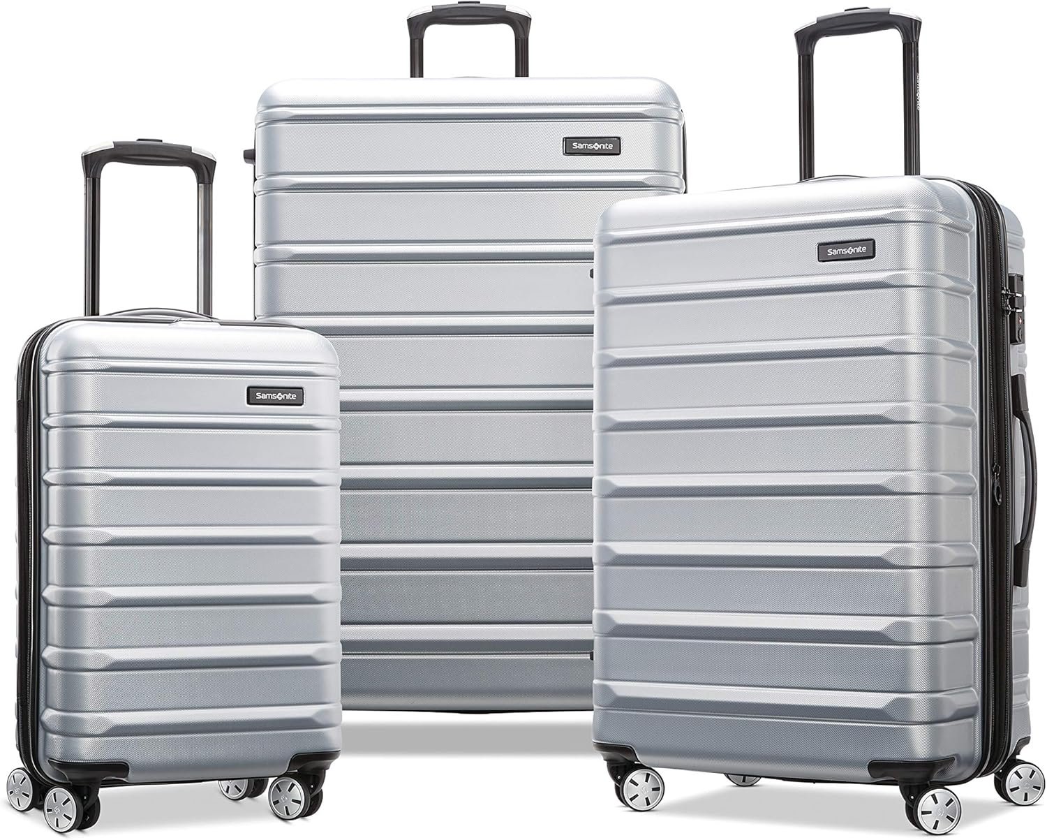 Samsonite Omni 2 Hardside 3 Piece Set – Includes Global Carry-On, Medium, & Large Checked Suitcases – 360° Dual Spinner Wheels – Integrated TSA Lock & Expansion – Amazon Exclusive – Artic Silver