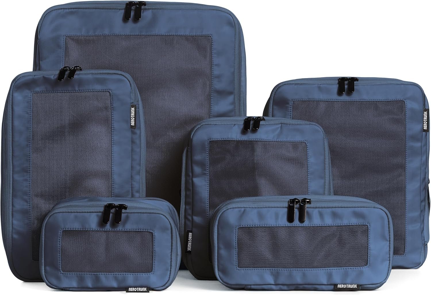Aerotrunk Compression Packing Cubes for Travel – Luggage Organizer Bags – Double Zipper Packing Cubes for Suitcases (6-Pack, Dark Blue)