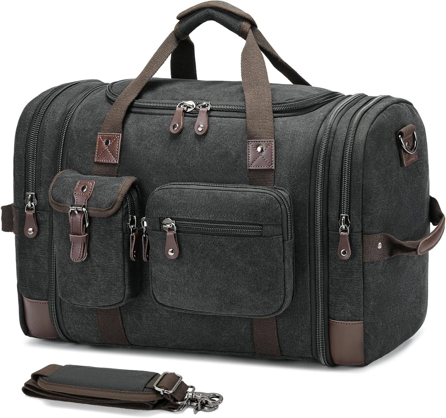 Canvas Duffle Bag for Travel, 55L Weekender Overnight Bag for Men & Women, Vintage Carry on Bags for Airplanes
