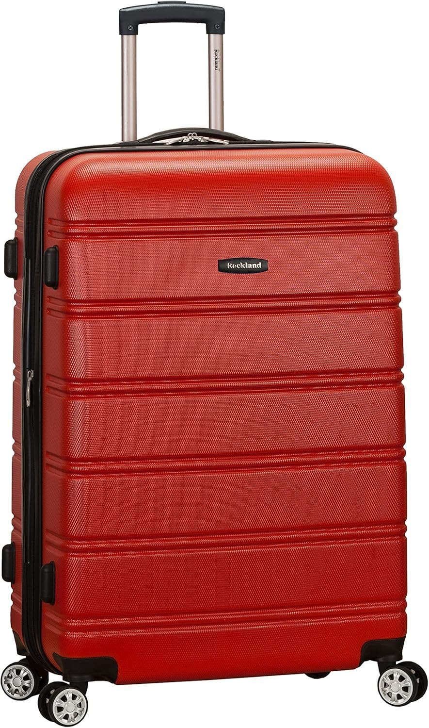 Rockland Melbourne Hardside Expandable Spinner Wheel Luggage, Checked Large 28″, Red