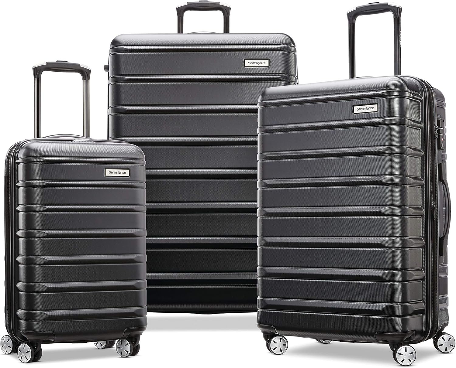 Samsonite Omni 2 Hardside 3 Piece Set – Includes Global Carry-On, Medium, & Large Checked Suitcases – 360° Dual Spinner Wheels – Integrated TSA Lock & Expansion – Amazon Exclusive – Midnight Black