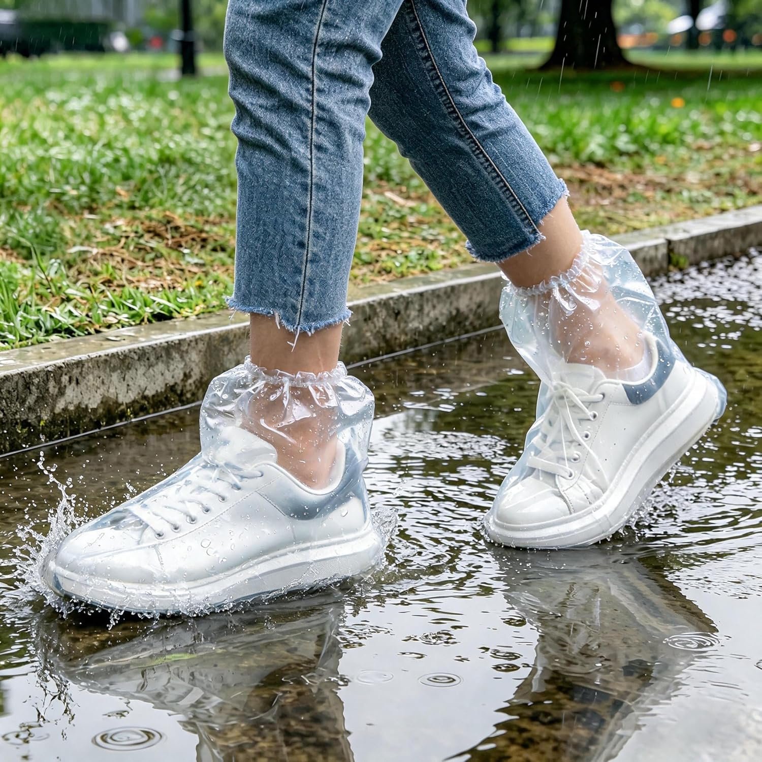 12Pcs Disposable Waterproof Shoe Covers, Rain Shoe Covers, Transparent and Non-Slip, Perfect for Water Parks, Disney, Travel, and Outdoor Activities(Clear, Adults M 12Pcs)
