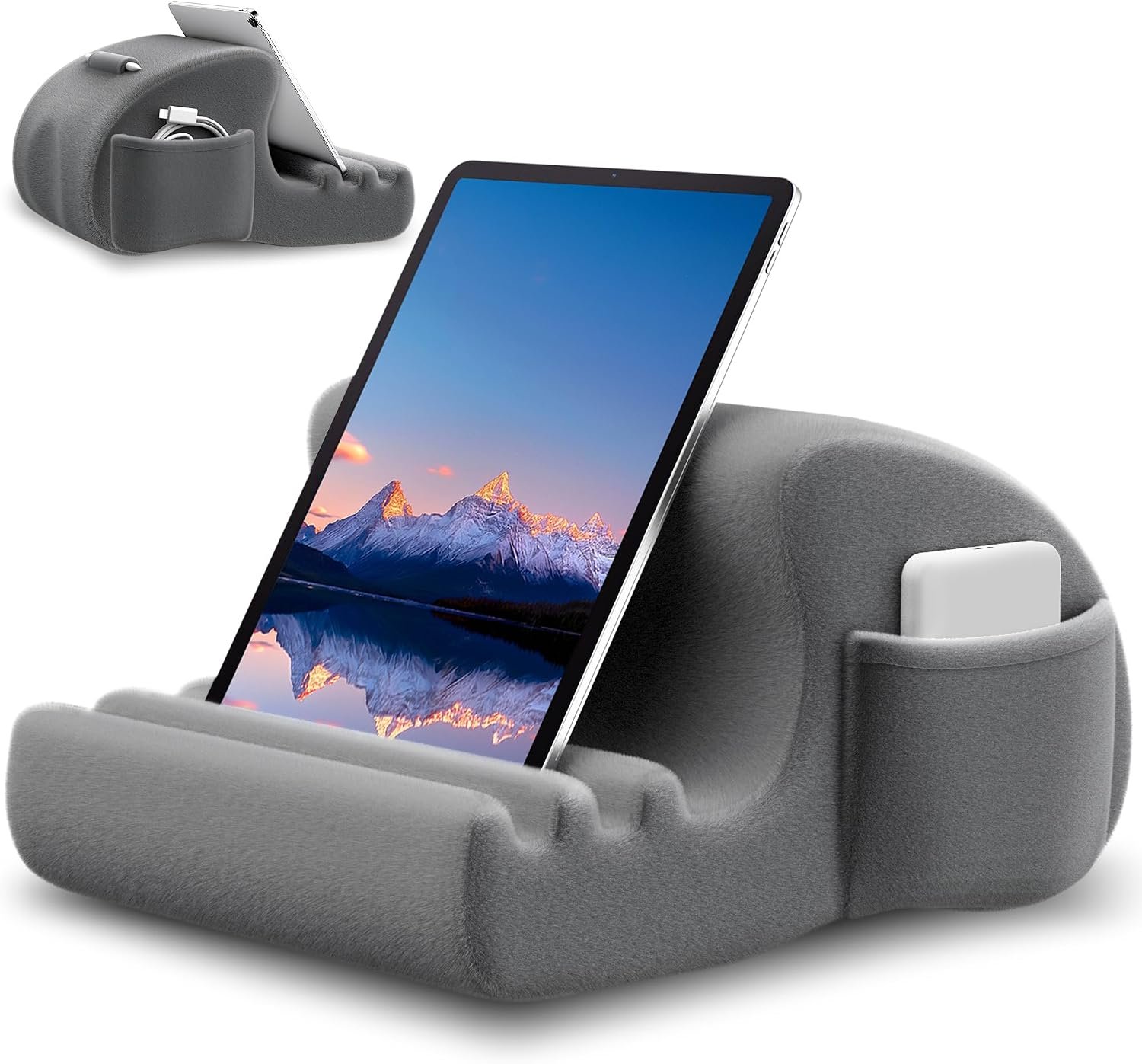 CreaDream Tablet Pillow Stand, Tablet Holder for Bed, Lap with 3 Viewing Angles, Pocket, Stylus Mount, Pillow Pad Compatible with 4-13″ Tablets, iPad Pro 13 11 Air, Kindle, Galaxy Tab